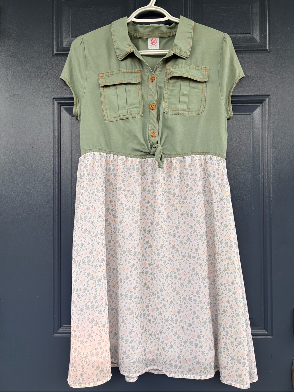 wonder nation Olive Green Tie-Front Top with Floral Skirt Dress